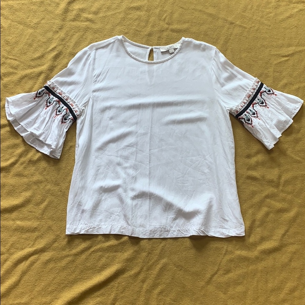 LOFT White Flounce Sleeve Blouse